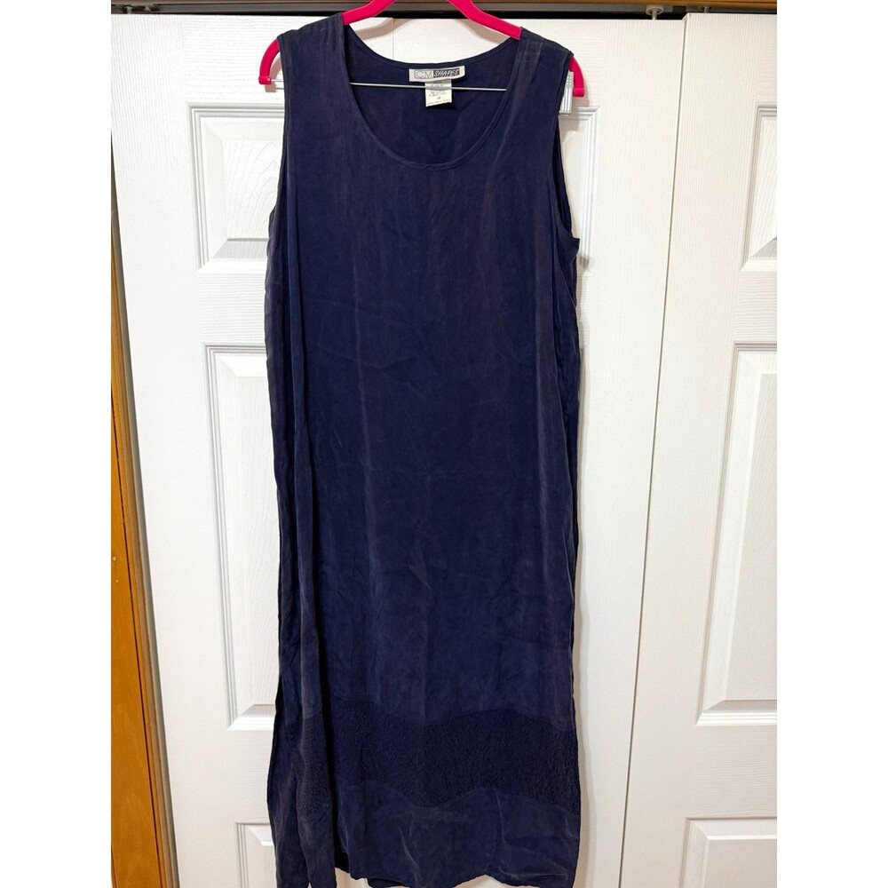 C.M. Shapes Blue Rayon Shift Dress Women’s 10 Solid Scoop Neck Sleeveless Maxi